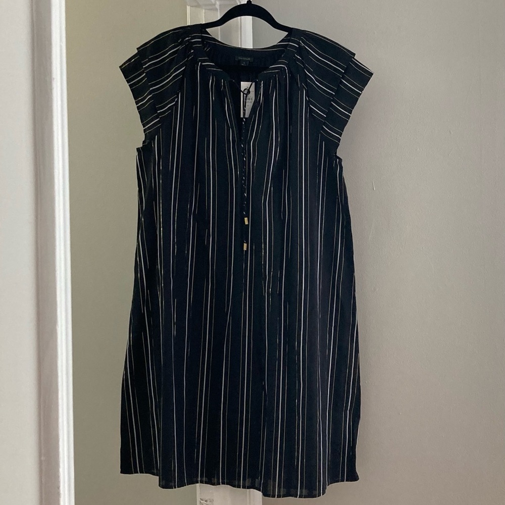 Ann Taylor black dress with white & gold stripes